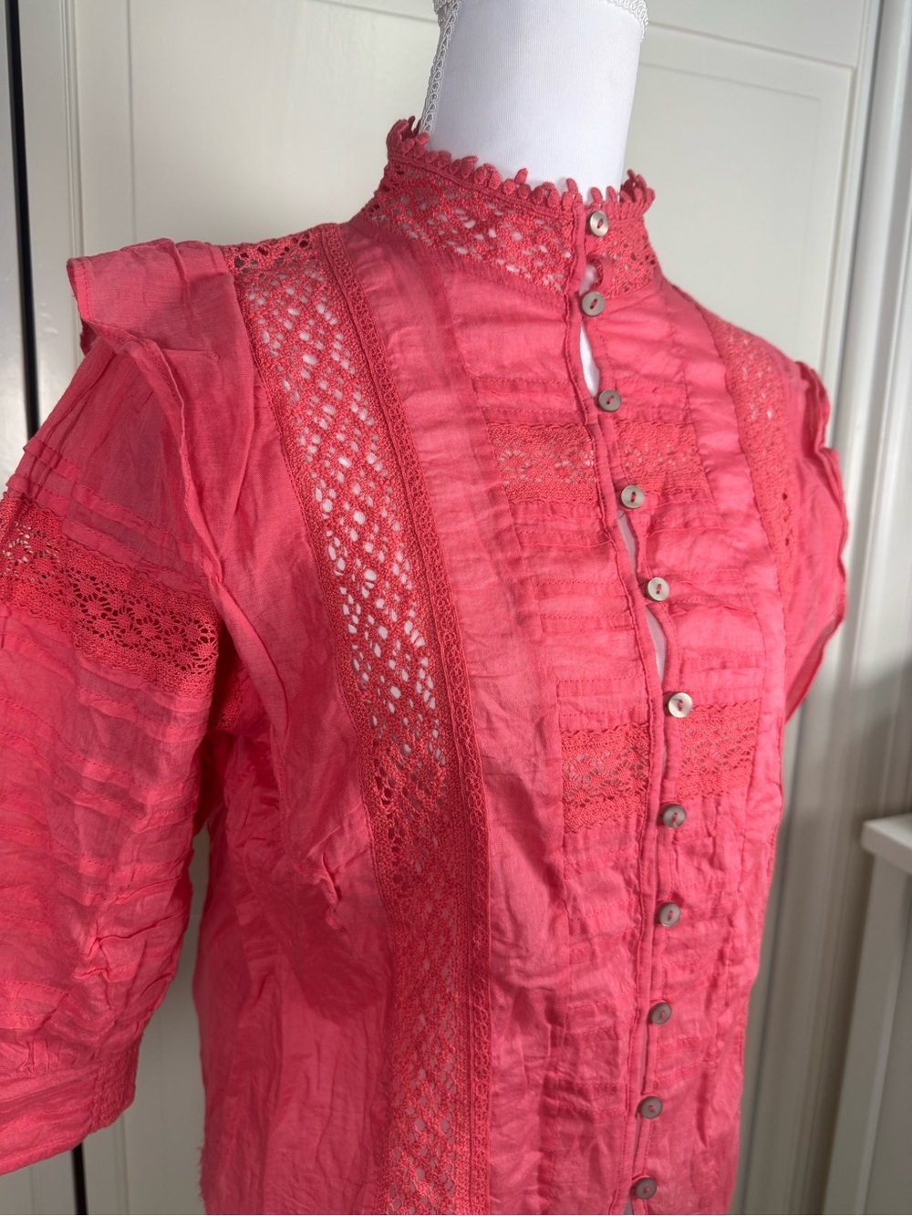 FP One Free People Coral Crochet Lace Cotton Gauze Blouse XS - Picture 4 of 9